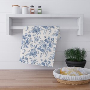 Roses Kitchen Towel Floral dish towel white blue kitchen decor flowers tea towel vintage hostess gift kitchenware housewarming elegant