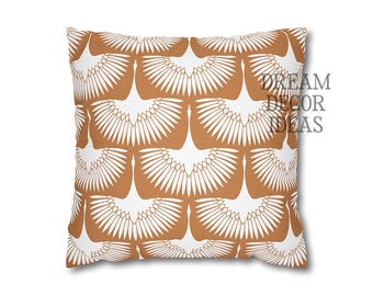 Orange Crane Throw Pillow Cover: Japanese Oriental Decor