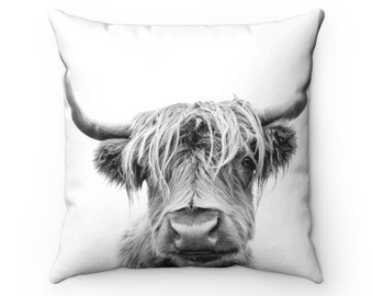 Multicolor Cute Farm Animal Illustration Throw Pillow 16x16 Stilo29 Baby Highland Cow Calf