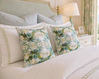 Mirrored art throw pillow cover pastel blue green watercolor pillow case abstract art college girl bedroom impressionist modern SKU 0025