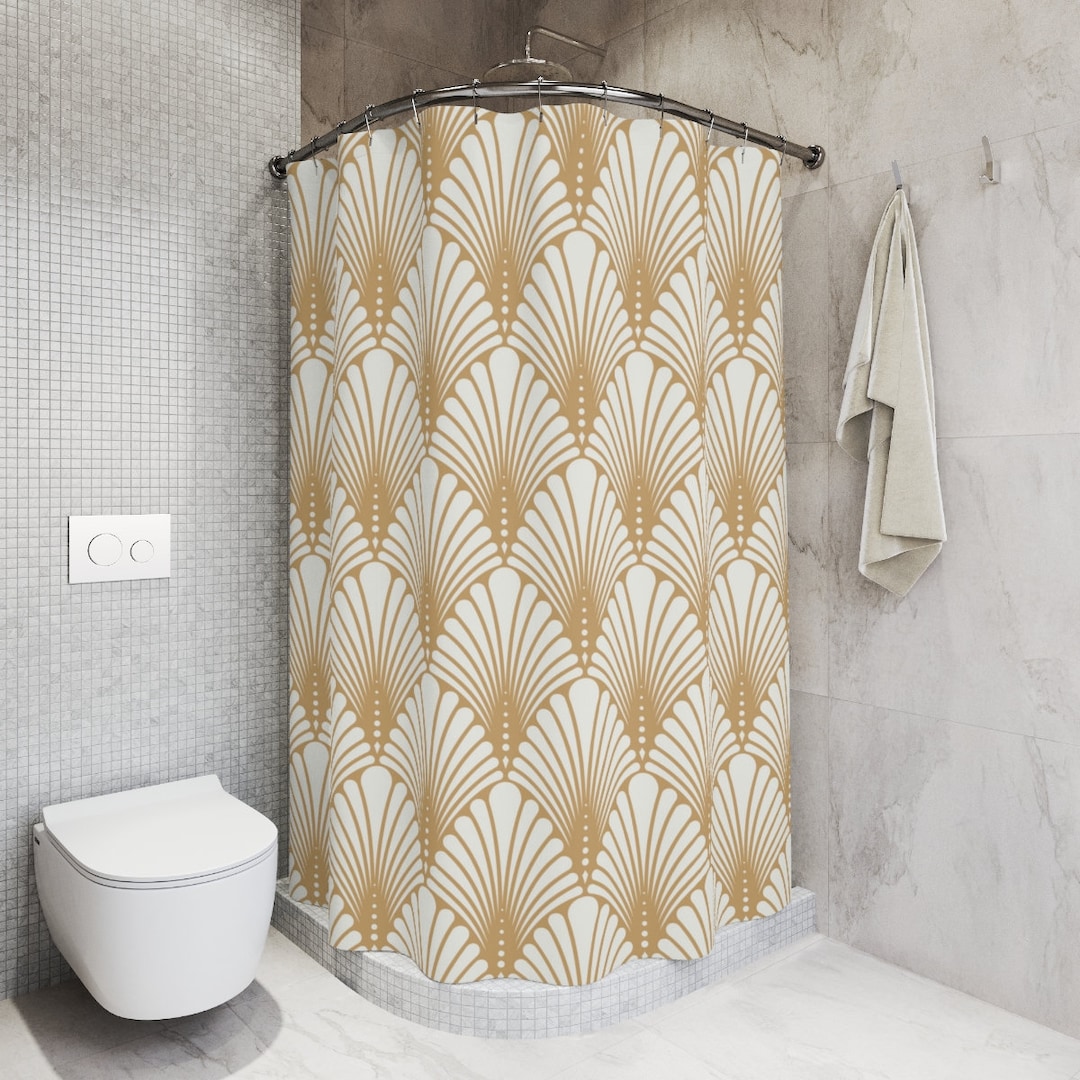 Art Deco Shower Curtain Elegant Bathroom Decor Gold Bathroom Mat Art