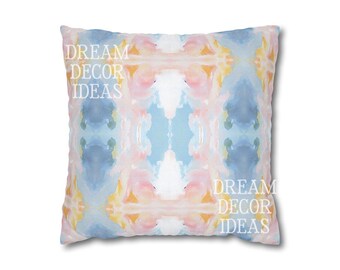 Mirrored art throw pillow cover pastel blue blush pink watercolor pillow case abstract home decor college girl bedroom impressionist modern