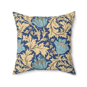 Vintage throw pillow cover William Morris inspired pillow cover blue yellow home decor floral bedroom decor accent pillow victorian