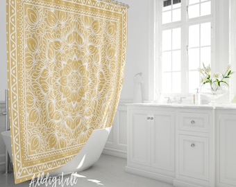 Mustard Yellow Mandala Shower Curtain: Boho Bathroom Decor