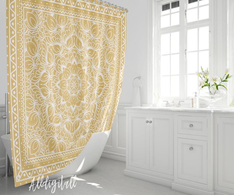 Boho Shower Curtain Mustard Yellow Bathroom Decor Boho Etsy