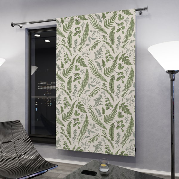 Botanical Window Curtains Vintage home decor greenery bedroom curtains fern leaves kitchen decor woodland bederoom drapes forest green