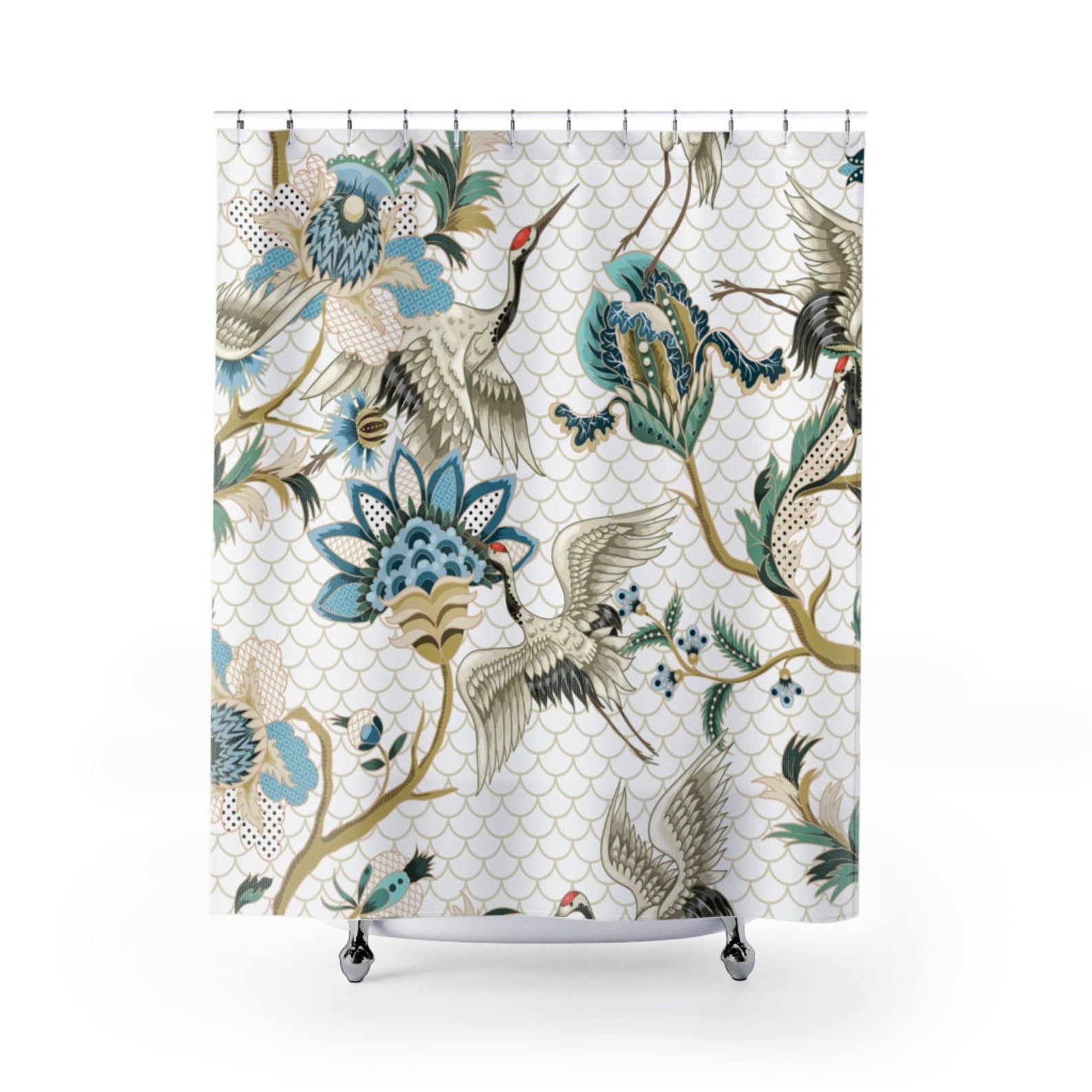 Crane Shower Curtain Vintage Bathroom Decor Japanese Birds Etsy