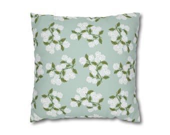 Hydrangea Throw Pillow Cover: Sage Green Floral Home Decor
