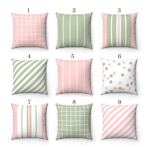 Geometrical throw pillow cover sage and blush pillow cover pink green home decor pastel bedroom decor pink light green mix and match pillows