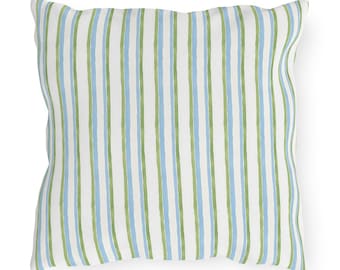 Stripes OUTDOOR Pillow grandmillennial patio decor green blue garden pillows balcony modern swimming pool lumbar swing pillows designer