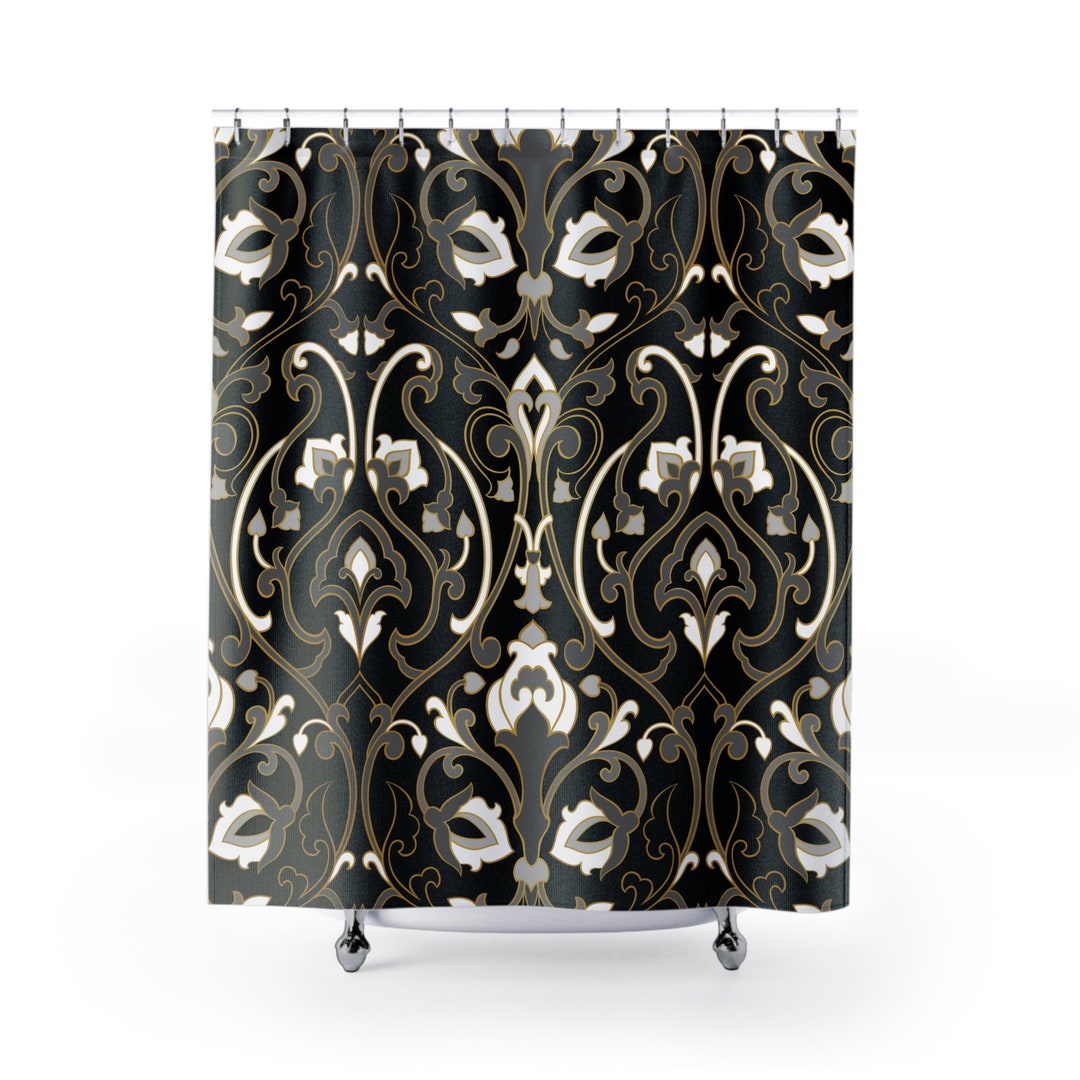 Art Deco Shower Curtain Vintage Bathroom Decor Black White Gold Shower