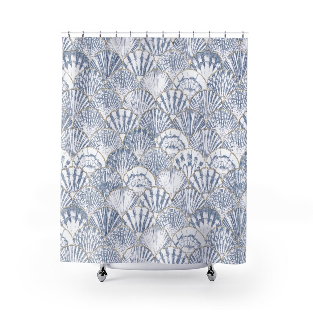 Sea Shell Shower Curtain Watercolor Bathroom Decor Modern Shower