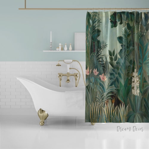 Hummingbird Shower Curtain Tropical Art Bathroom Decor Bird Etsy