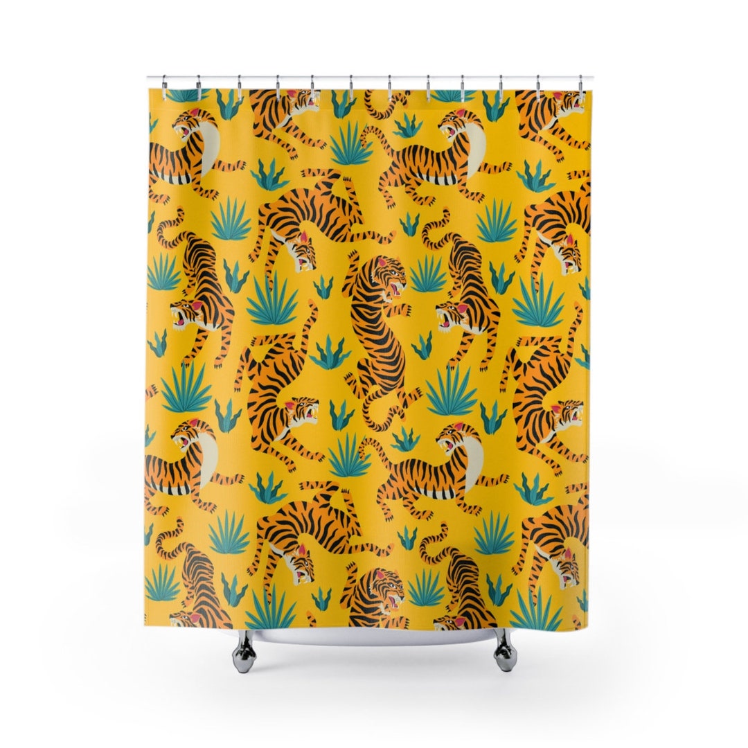 Tiger Shower Curtain Green Modern Bathroom Decor Exotic Animals Shower