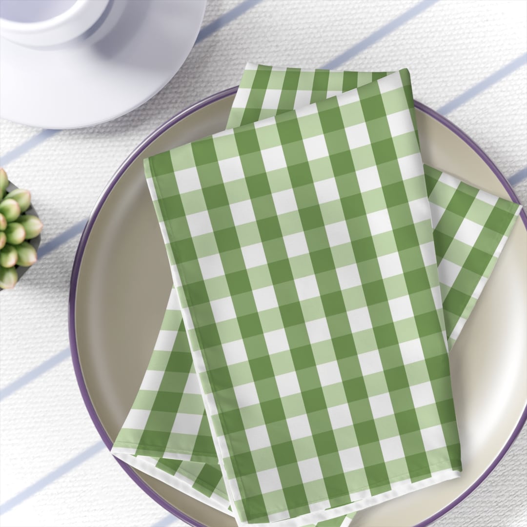 Gingham Table Napkins Green White Dinner Napkins Set of 4 Plaid Kitchen