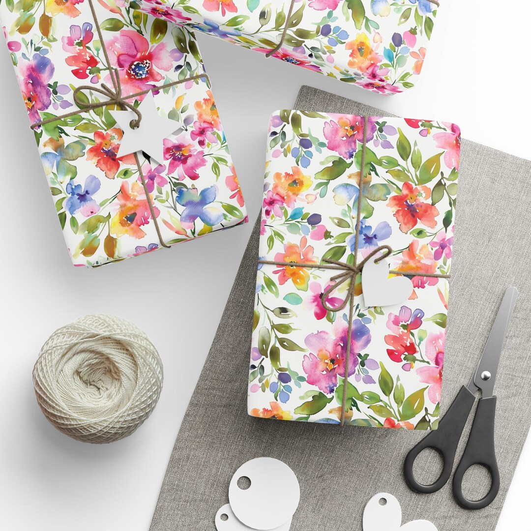 Floral Wrapping Paper Spring Watercolor Wild Flowers Christmas Gift ...
