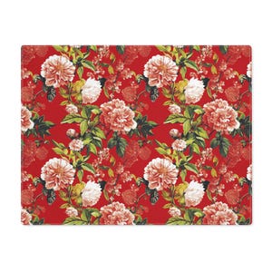 Retro Placemat red green floral vintage fabric placemats flowers cloth table decor cottagecore pattern housewarming gift idea70s 60s groovy