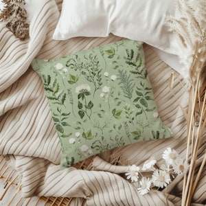 Botanical throw pillow cover sage green pillow case greenery home decor watercolor floral fern accent bedroom decor 14x14 16x16 18x18 20x20