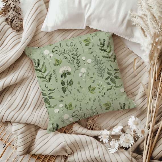 Botanical Throw Pillow Cover Sage Green Pillow Cover Greenery Home