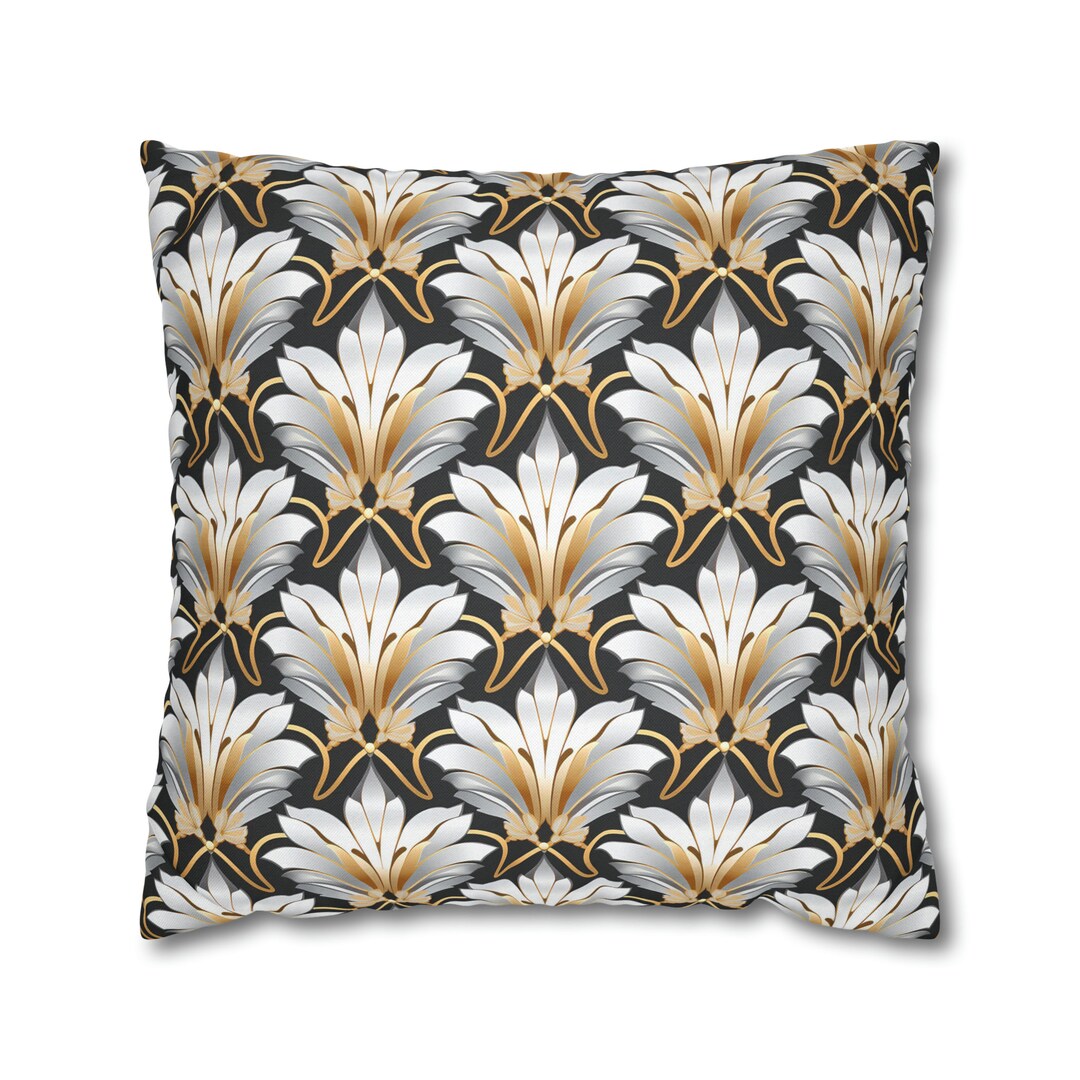 Art Deco Throw Pillow Cover Grey Gold Pillow Case Vintage Home Decor