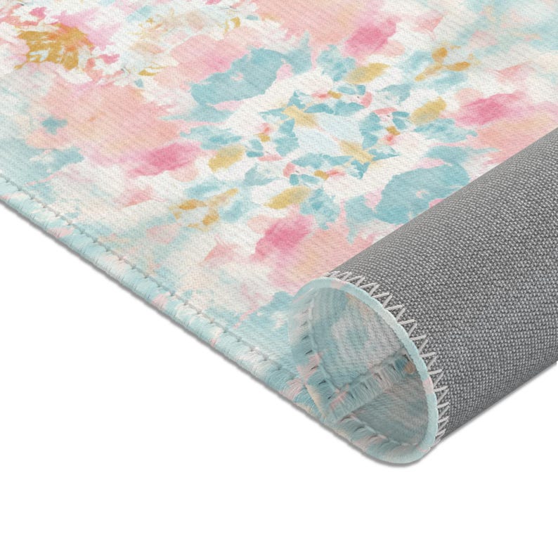 Mirrored Area Rug Blush Pink Light Blue White Abstract Art Paining ...