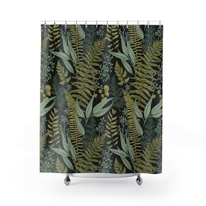 Fern Shower Curtain botanical bathroom decor modern shower curtains greenery boho bohemian exotic leaves green woodland cabin decor nature