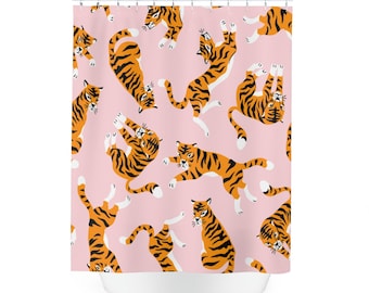 Pink Tiger Shower Curtain: Modern Jungle Bathroom Decor