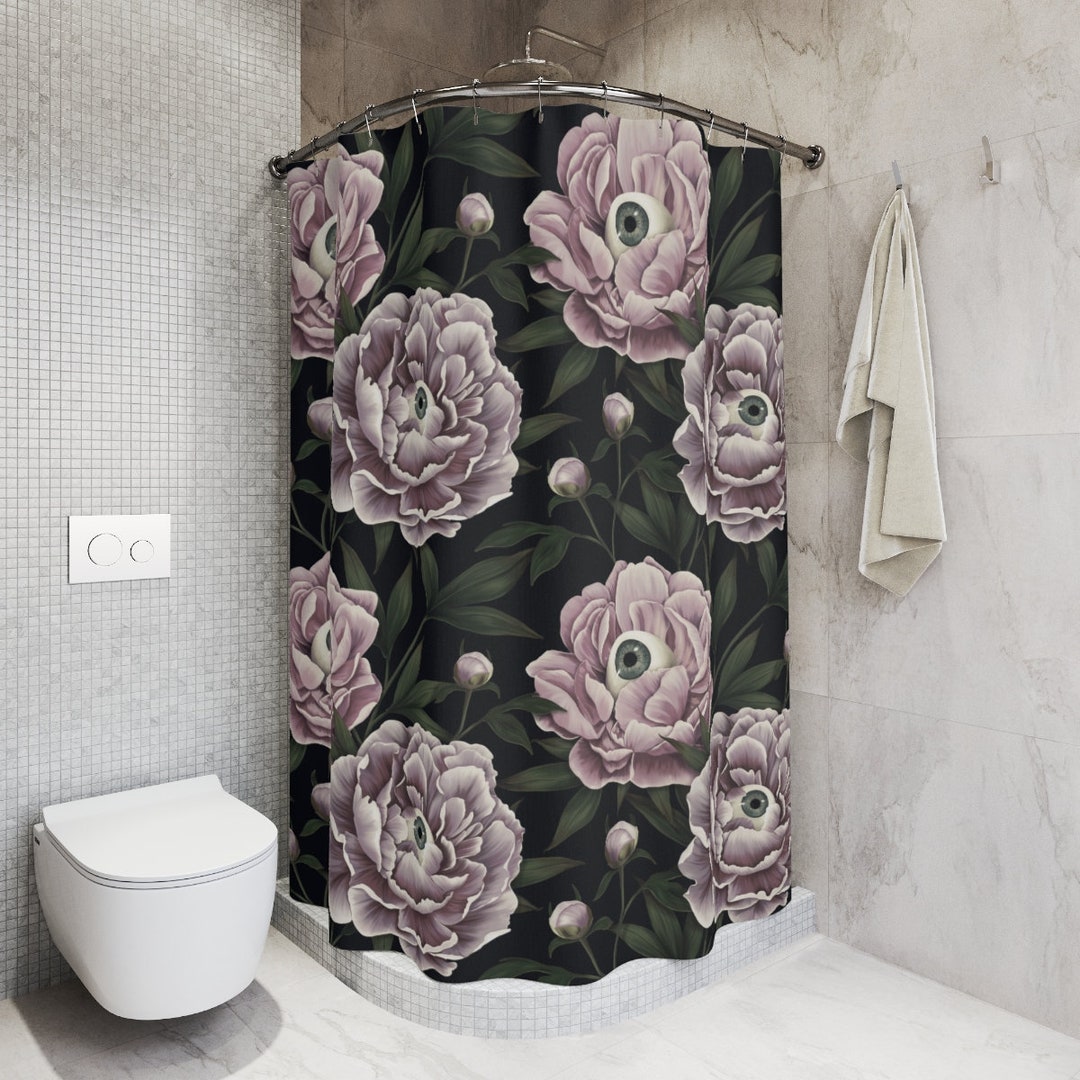 Quirky Shower Curtain Gothic Bathroom Decor Flowers With Eyes Shower