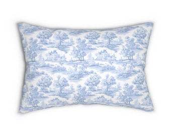 Toile du Jouy Lumbar Pillow: French Cottage Decor (20x14)