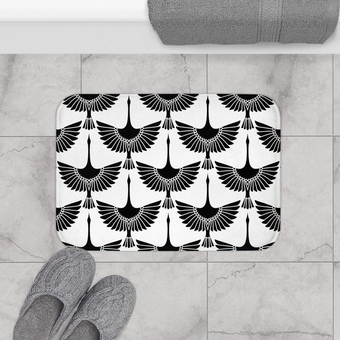 Japanese Bath Mat White Black Flying Crane Bath Mats Oriental Bathroom