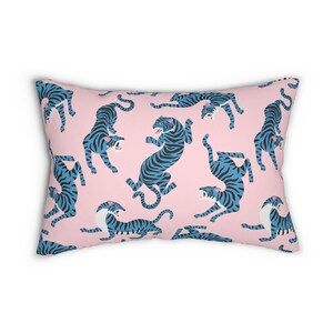 Blue tiger Lumbar Throw Pillow leopard lumbar pillow pink blue preppy home decor nursery bedroom decor dorm college tropical animal print