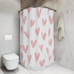 Hearts Shower Curtain Kids Bathroom Decor Pink Bathroom Mat Girl Shower Curtain Kids Bathroom Decor Cute Shower Curtains pink hearts blush