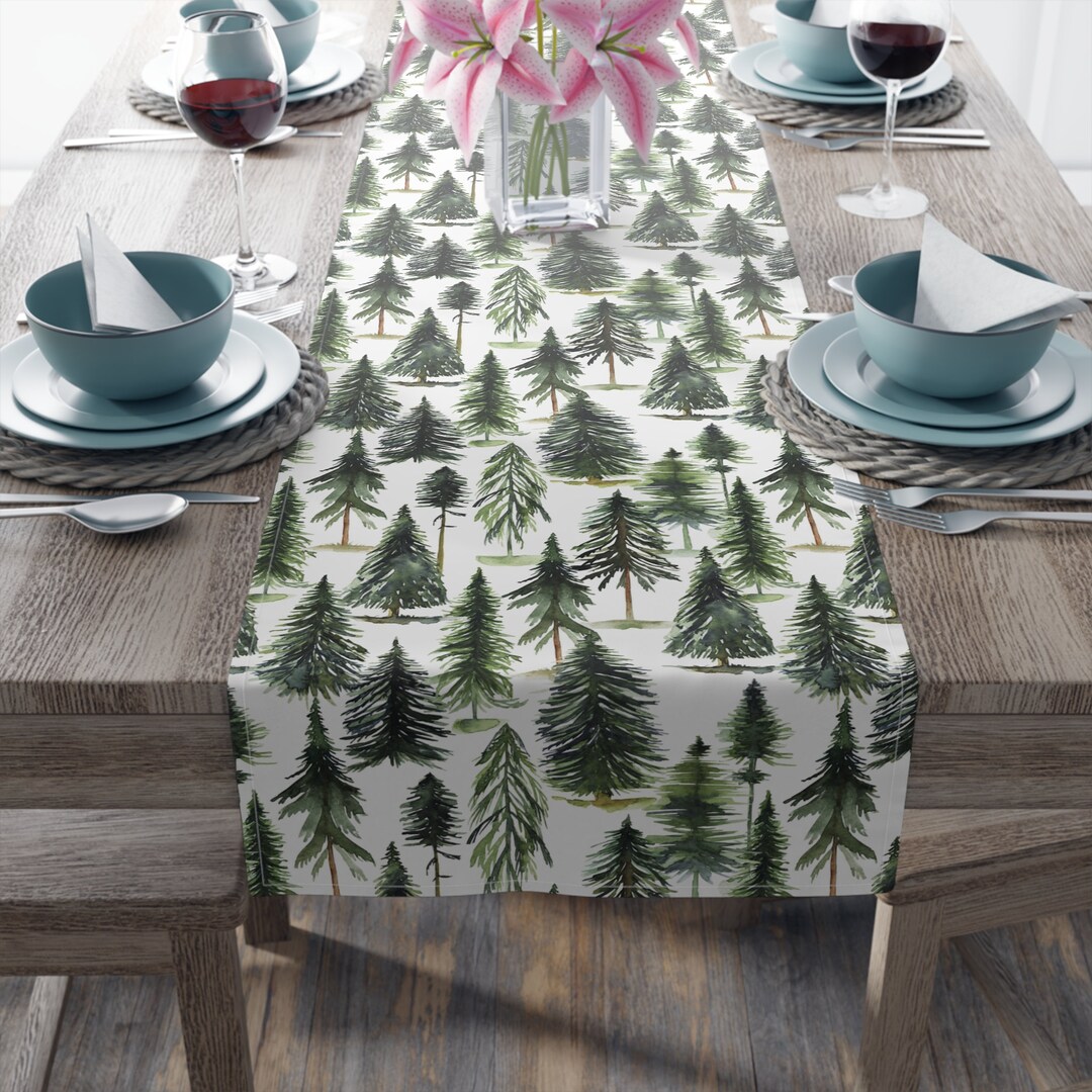 Woodland Table Runner Greenery Table Decor Forest Pine Trees Kitchen