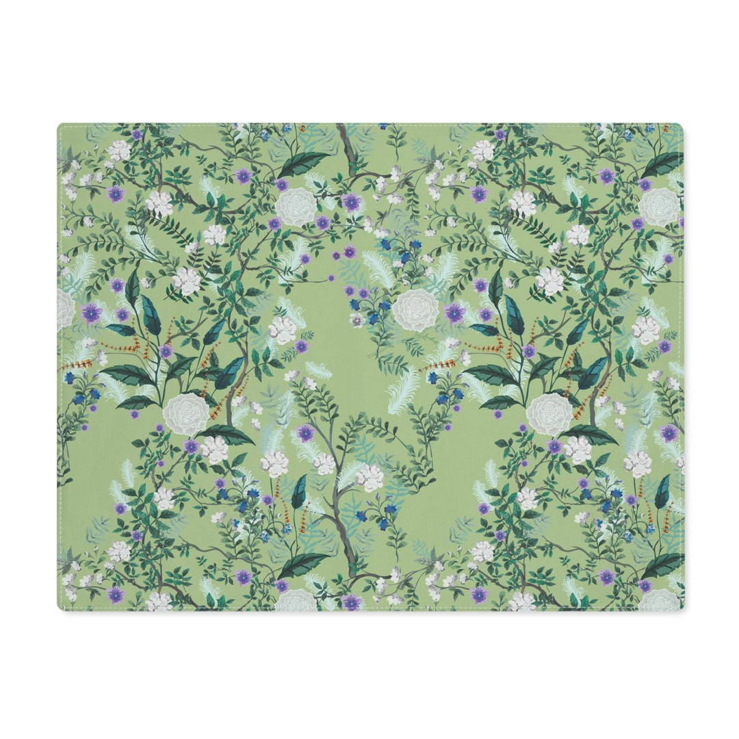 Chinoiserie Placemat Greenery Flowers Fabric Placemats Retro Etsy