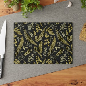 Fern Glass Cutting Board woodland kitchen decor green forest leaves Charcuterie Board botanical Tempered Glass Chopping Board