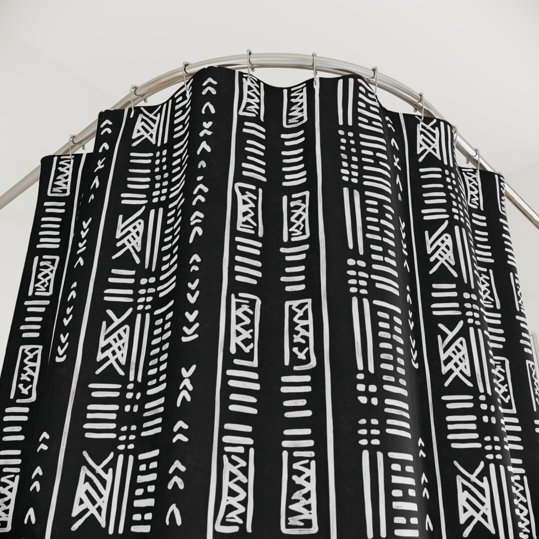 Black and White African Mud Cloth Shower Curtain: Boho Bathroom Decor ...