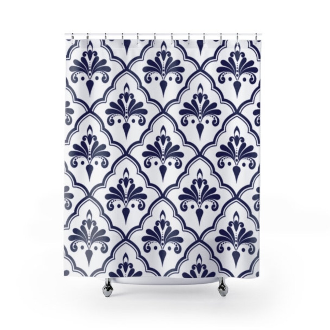 Art Deco Shower Curtain Elegant Bathroom Decor Navy Blue Etsy