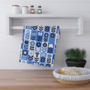 Vintage Swedish Blue and White Check Linen-Blend Kitchen Towel