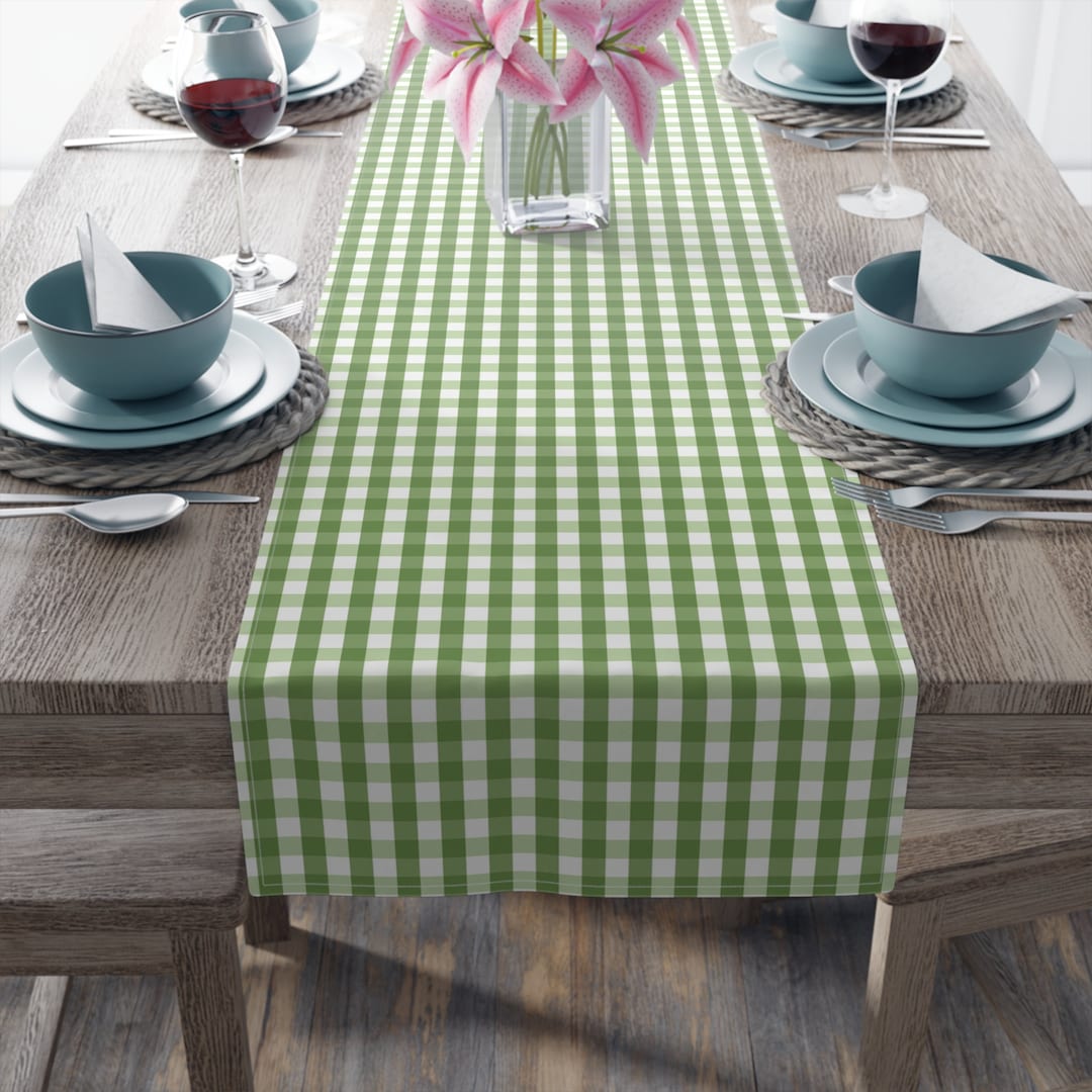 Gingham Table Runner Green White Table Decor Buffalo Check Etsy