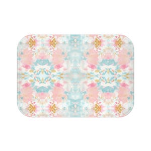 Abstract Watercolor Bath Mat: Pink, Blue Pastel Bathroom Decor