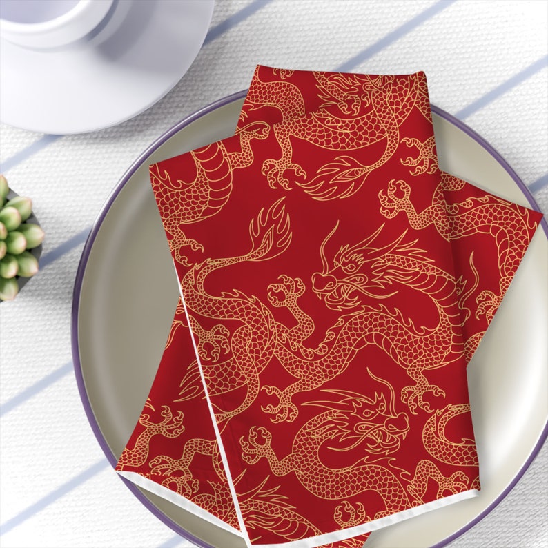 Chinoiserie Home Decor Yellow Red Table Napkins Oriental Etsy
