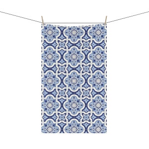 Portuguese Kitchen Towel azulejos dish towel blue white tiles kitchen decor spanish tea towel hostess gift portugal housewarming gift