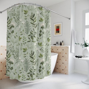 Botanical Shower Curtain woodland bathroom decor sage green shower curtains greenery bathroom decor botanical fern leaves home decor