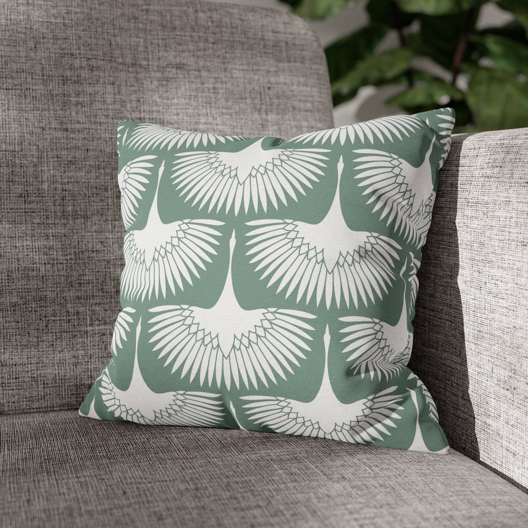 Flying Crane Throw Pillow Cover Japanese Pillow Case Oriental Home Decor Asian Living Room Decor