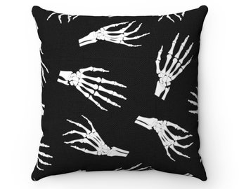 Gothic throw pillow cover black white pillow cover gothic home decor black bedroom decor skeleton hand accent pillow dark occult horror