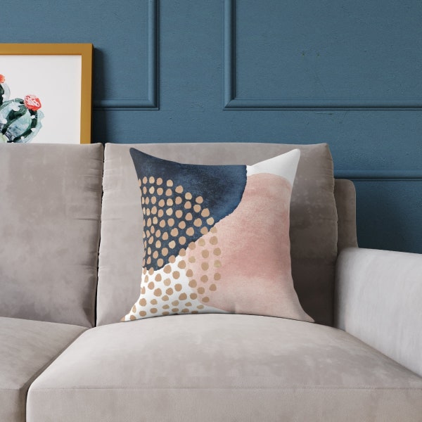 Abstract throw pillow cover dusty blush navy blue pillow cover watercolor home decor modern living room decor  14x14 16x16 18x18 20x20