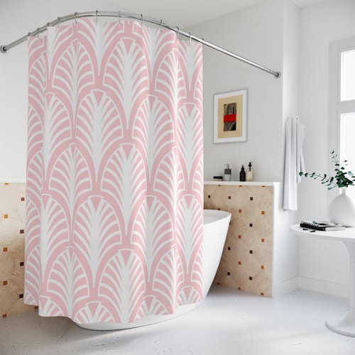 Pink Gold Shower Curtain Art Deco Bathroom Decor Blush Etsy