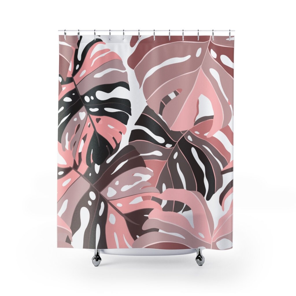 Tropical Shower Curtain Modern Bathroom Decor pink exotic Etsy