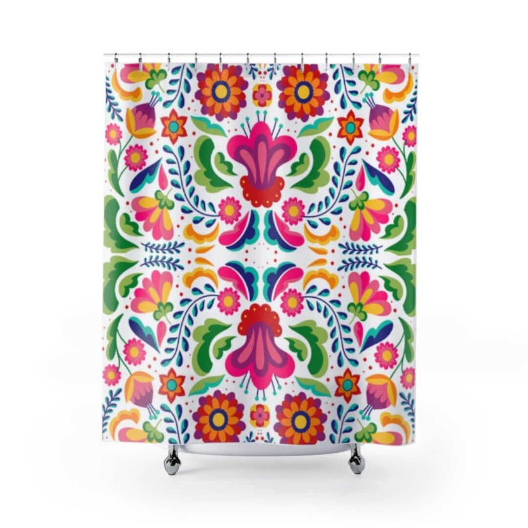 Mexican Shower Curtain Bohemian Bathroom Decor Multi Color Etsy