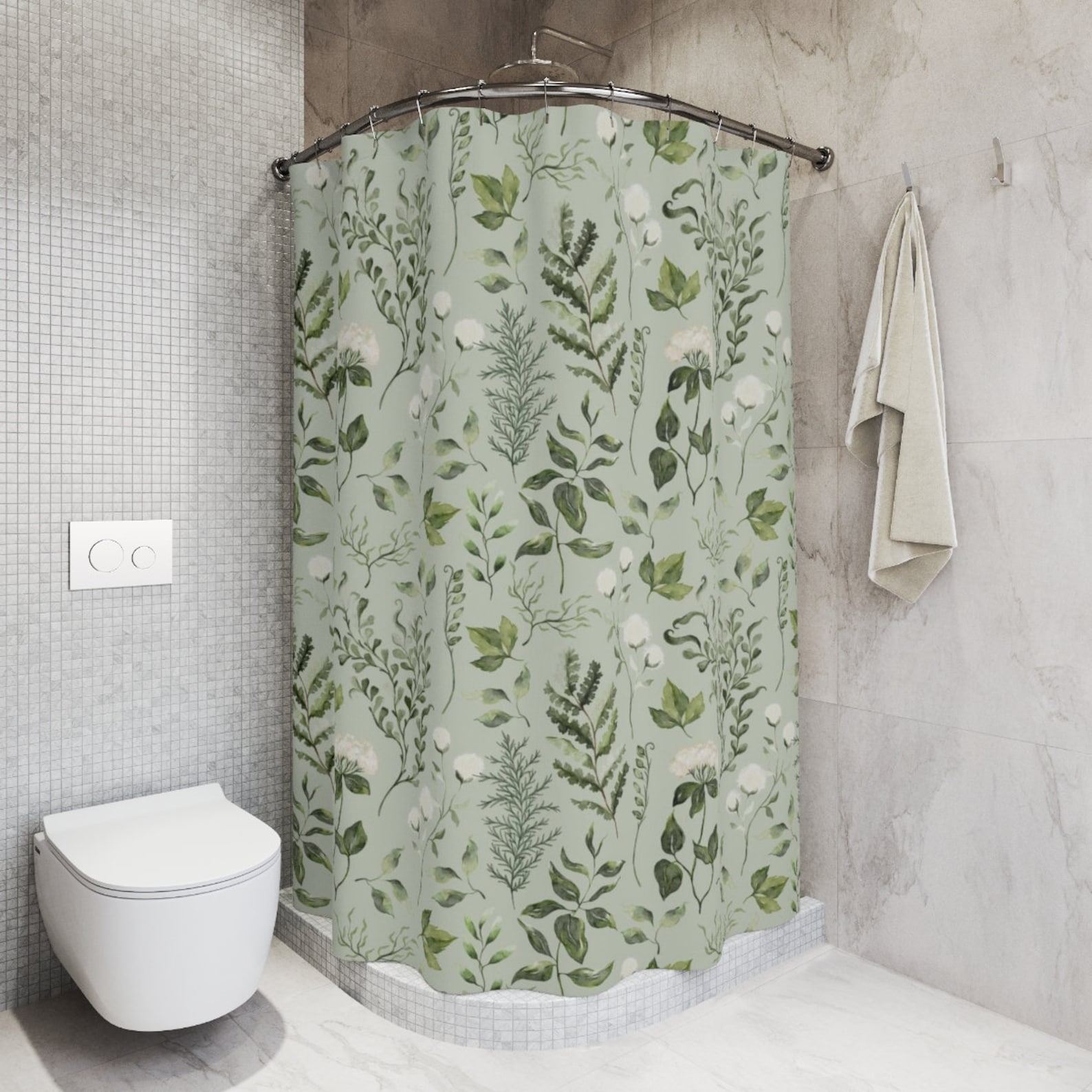 Botanical Shower Curtain Woodland Bathroom Decor Sage Green Etsy